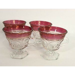 Vintage Indiana Glass Lexington Punch Cup Glass Ruby Red Top Handled Set of 4